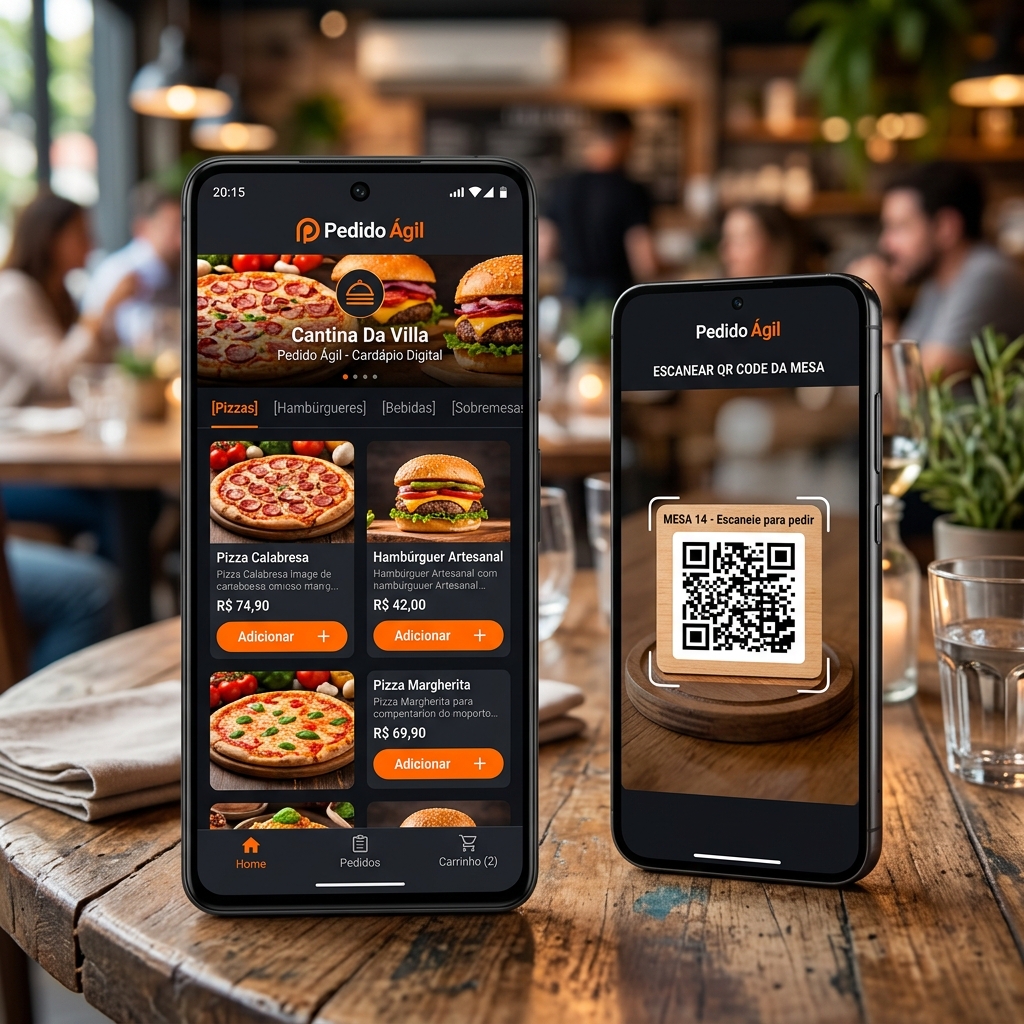 Cardápio digital do Pedido Ágil no celular com QR Code